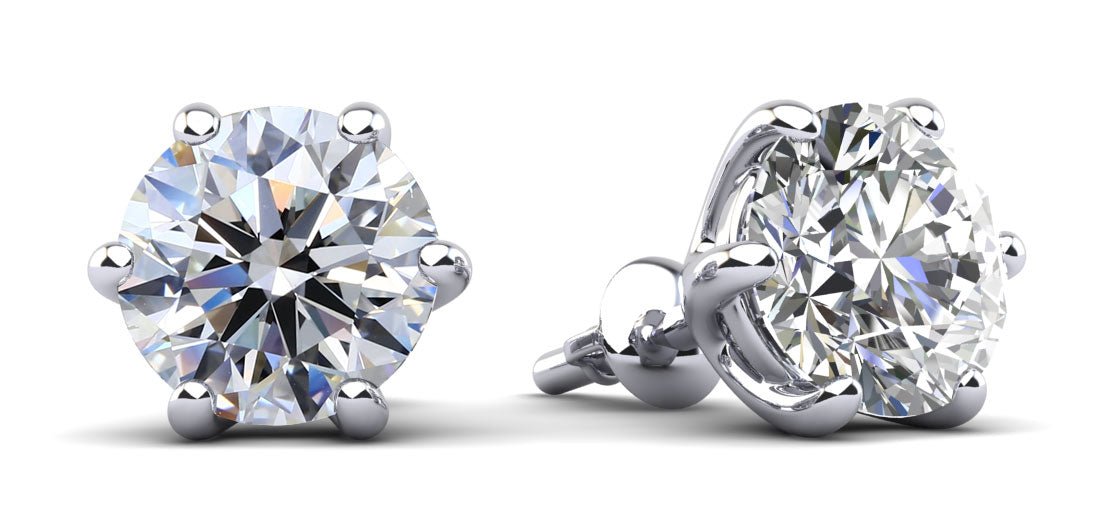 Six Prongs U Shape Diamond Diamond Studs with 1.50 ct.(finished) 5.7mm - Luxury Time NYC